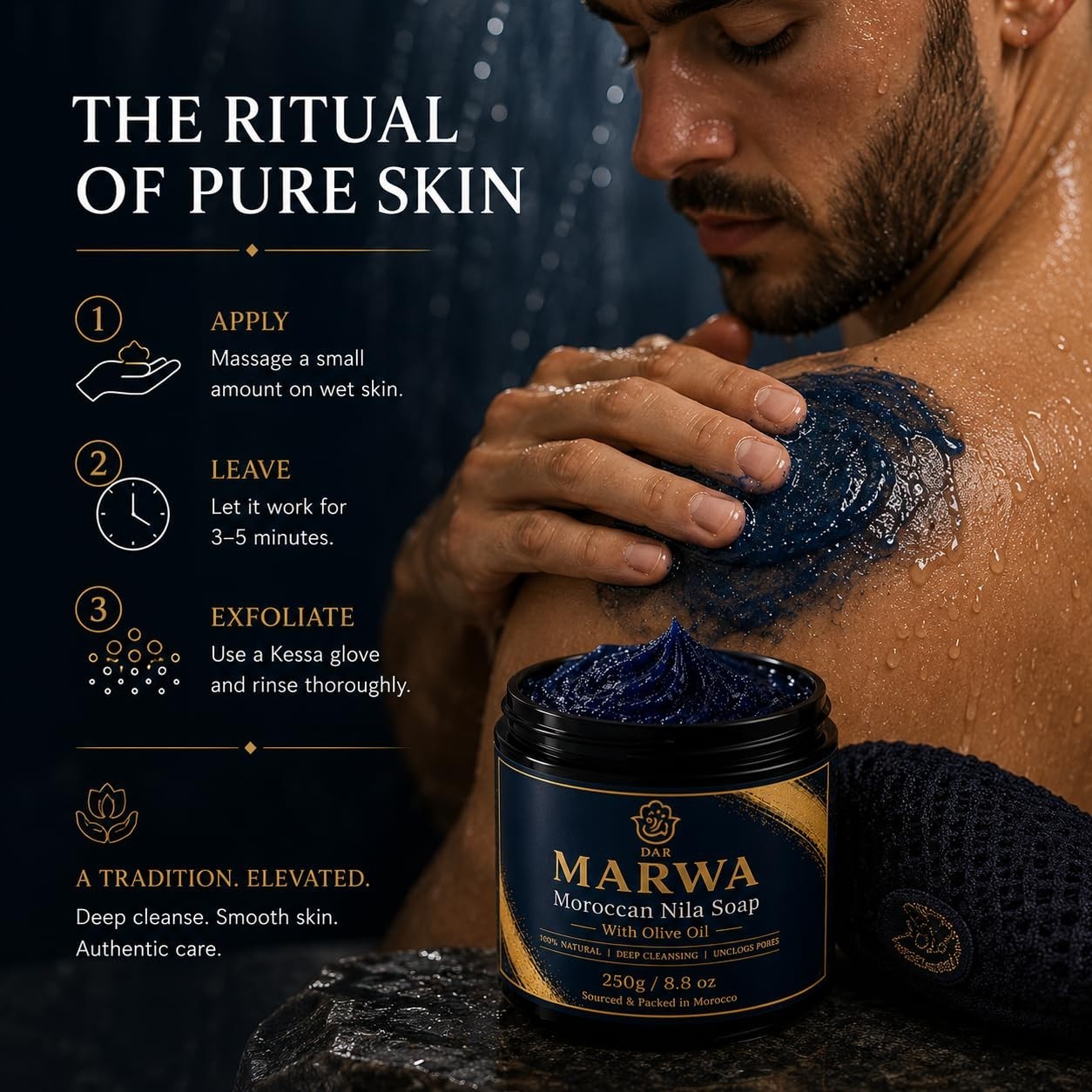 Indigo Beldi Soap with Olive Oil – Traditional Moroccan Hammam Exfoliating Clean