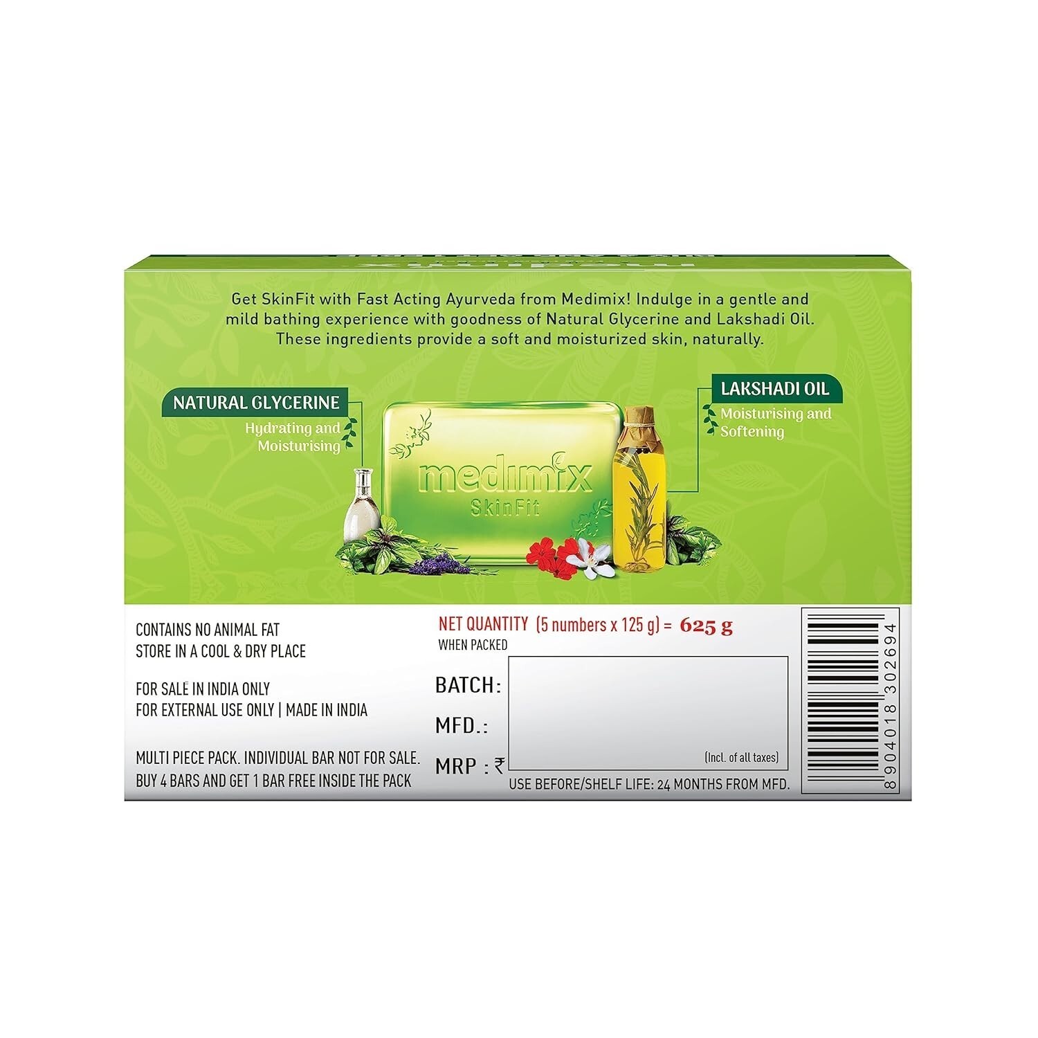 Medimix Ayurvedic Natural Glycerine Bathing Soap 125g Buy 4 Get 1 (Pack of 5)