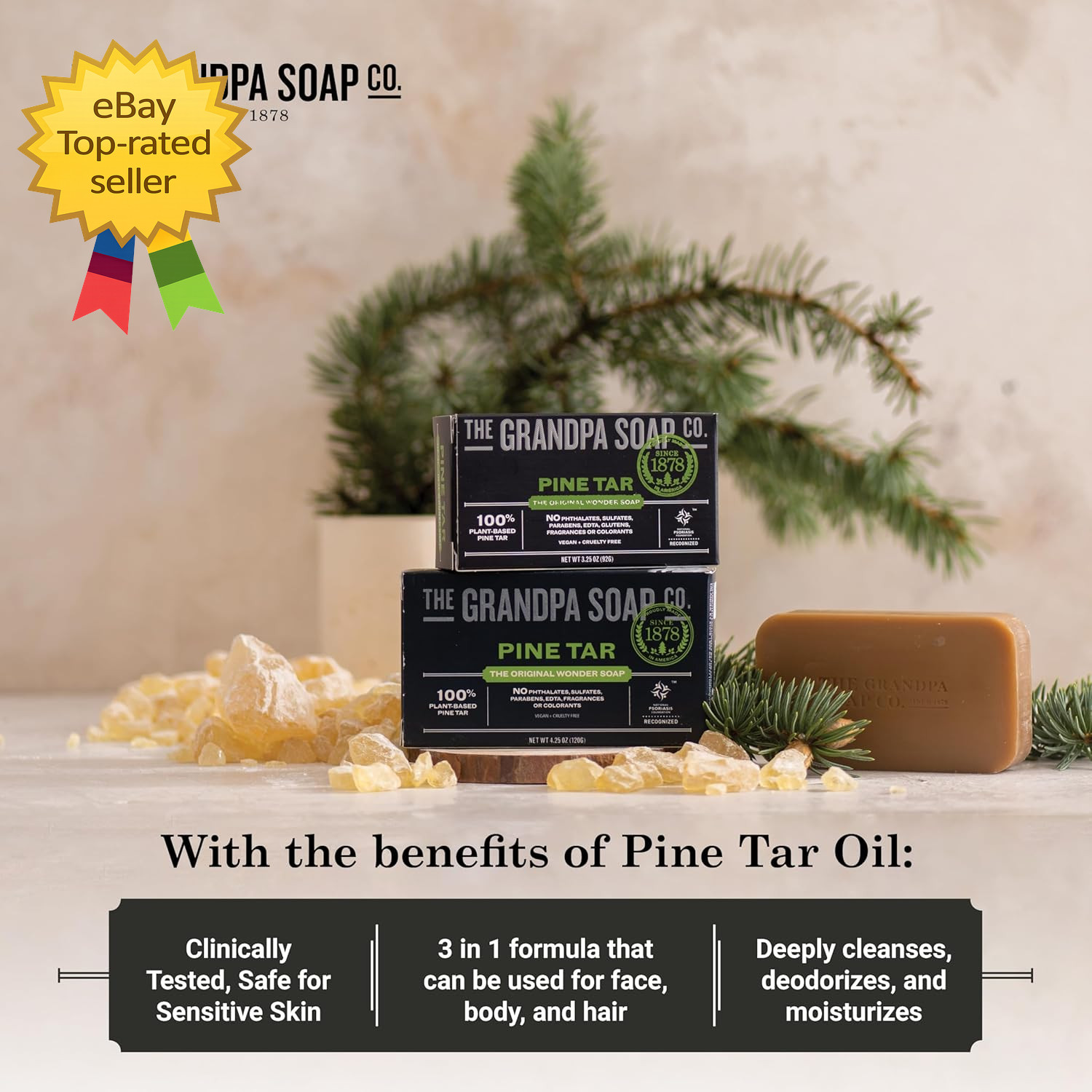 8 Pack Pine Tar Bar Soap 425 Oz Mens 3 In 1 Cleanser Deodorizer Moisturizer