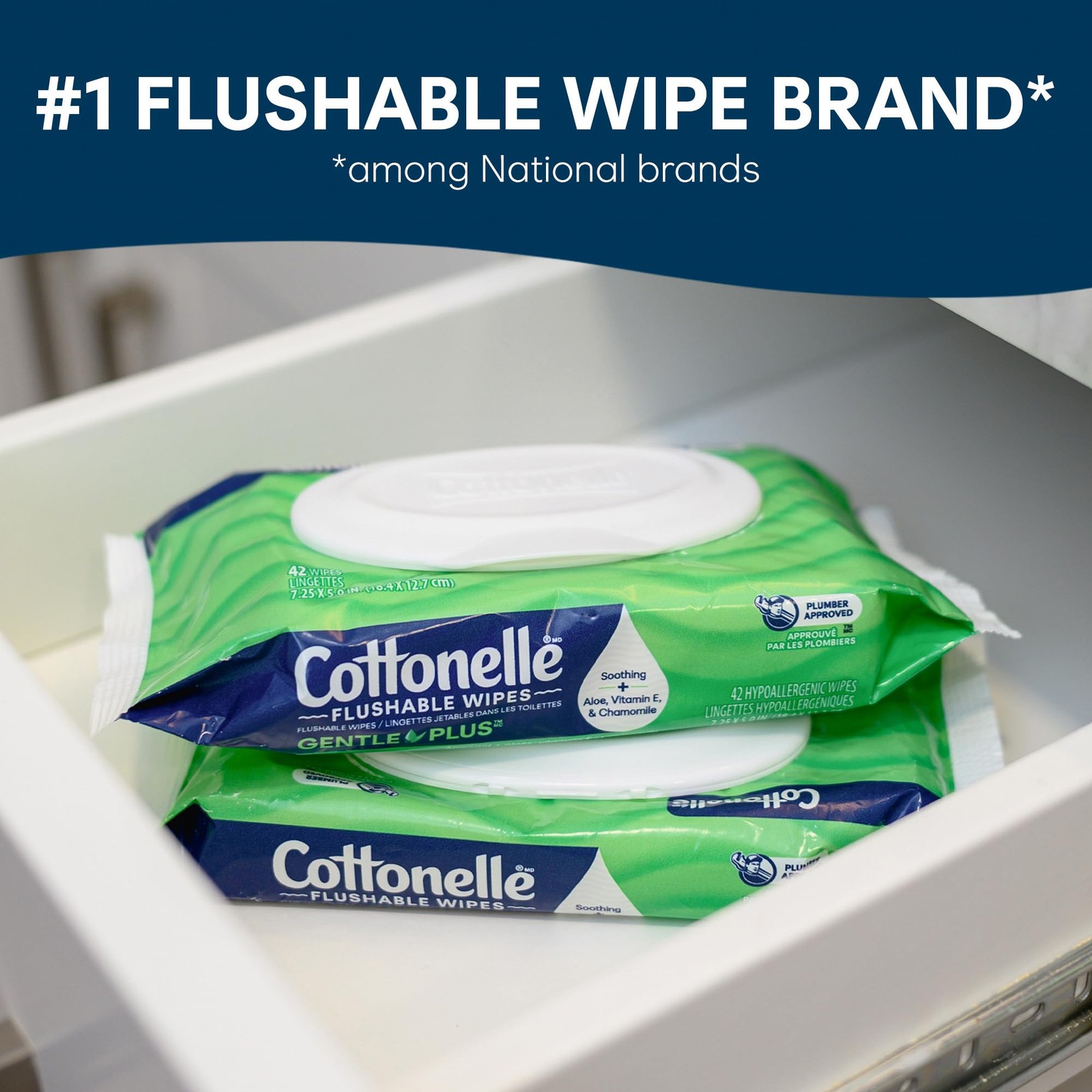 Cottonelle GentlePlus Flushable Wet Wipes with 42 (Pack of 8), White