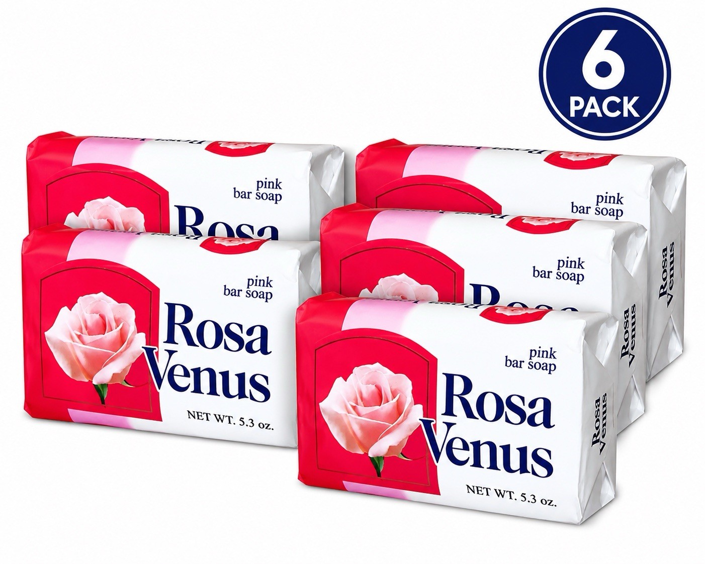 Rosa Venus Pink Bar Soap 6 Pack Bath Soap Floral Scent Beauty Soap 5.3 oz