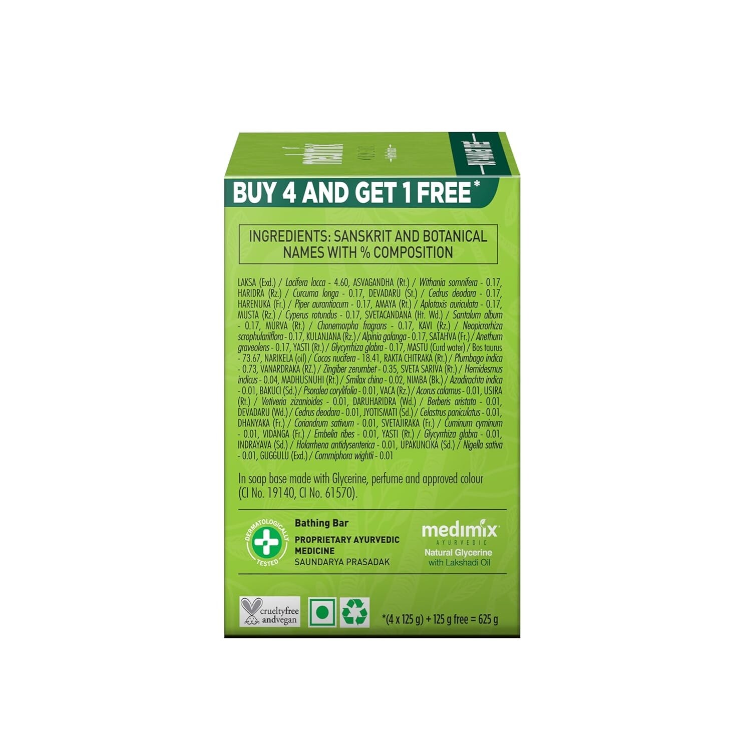 Medimix Ayurvedic Natural Glycerine Bathing Soap 125g Buy 4 Get 1 (Pack of 5)