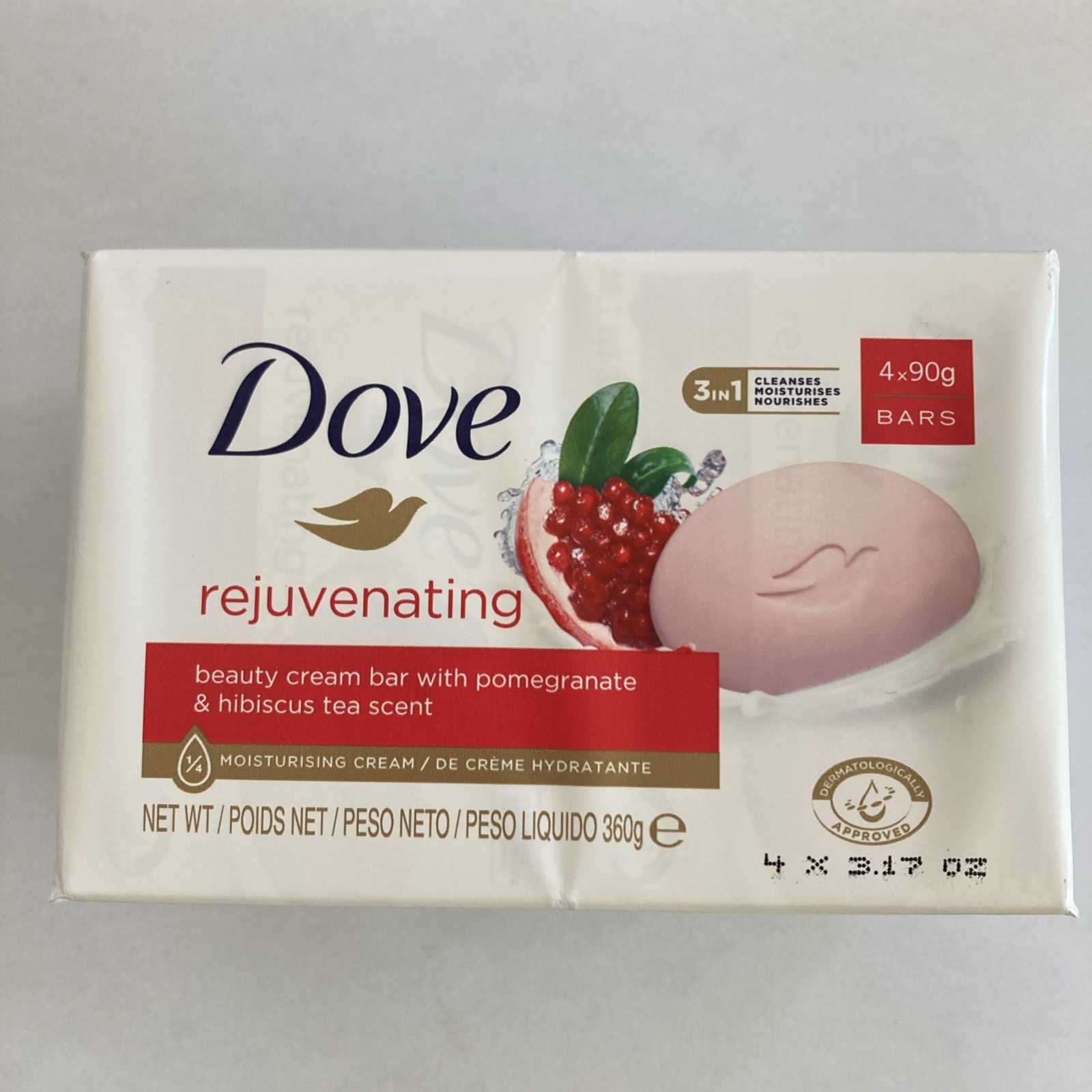 Dove Rejuvenating Pomegranate & Hibiscus Tea Scent Beauty Bars 3.17 oz Pack Of 4