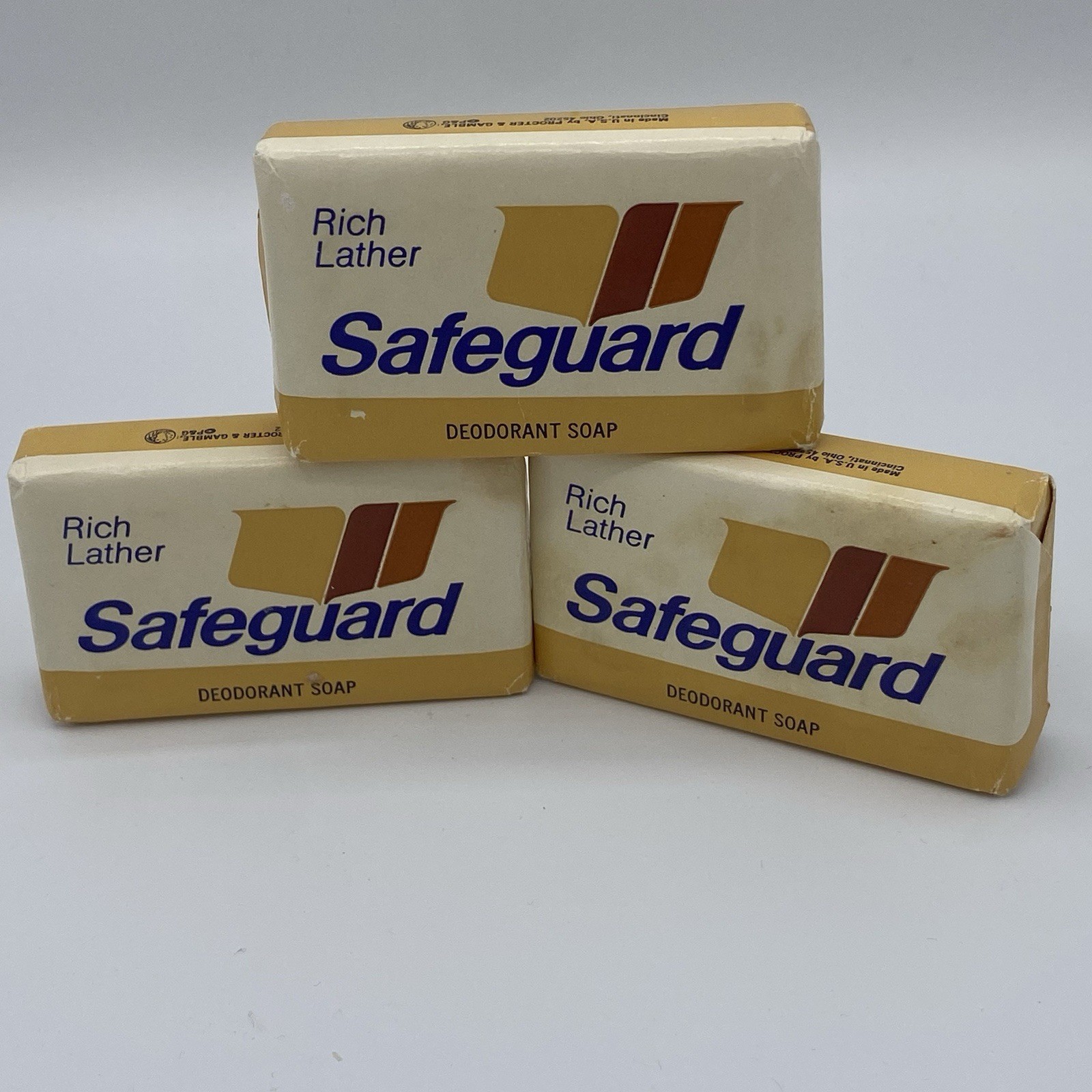 3 mini bars of Vintage Safeguard Beige Bar Soap 1980s P&G NEW Old Stock