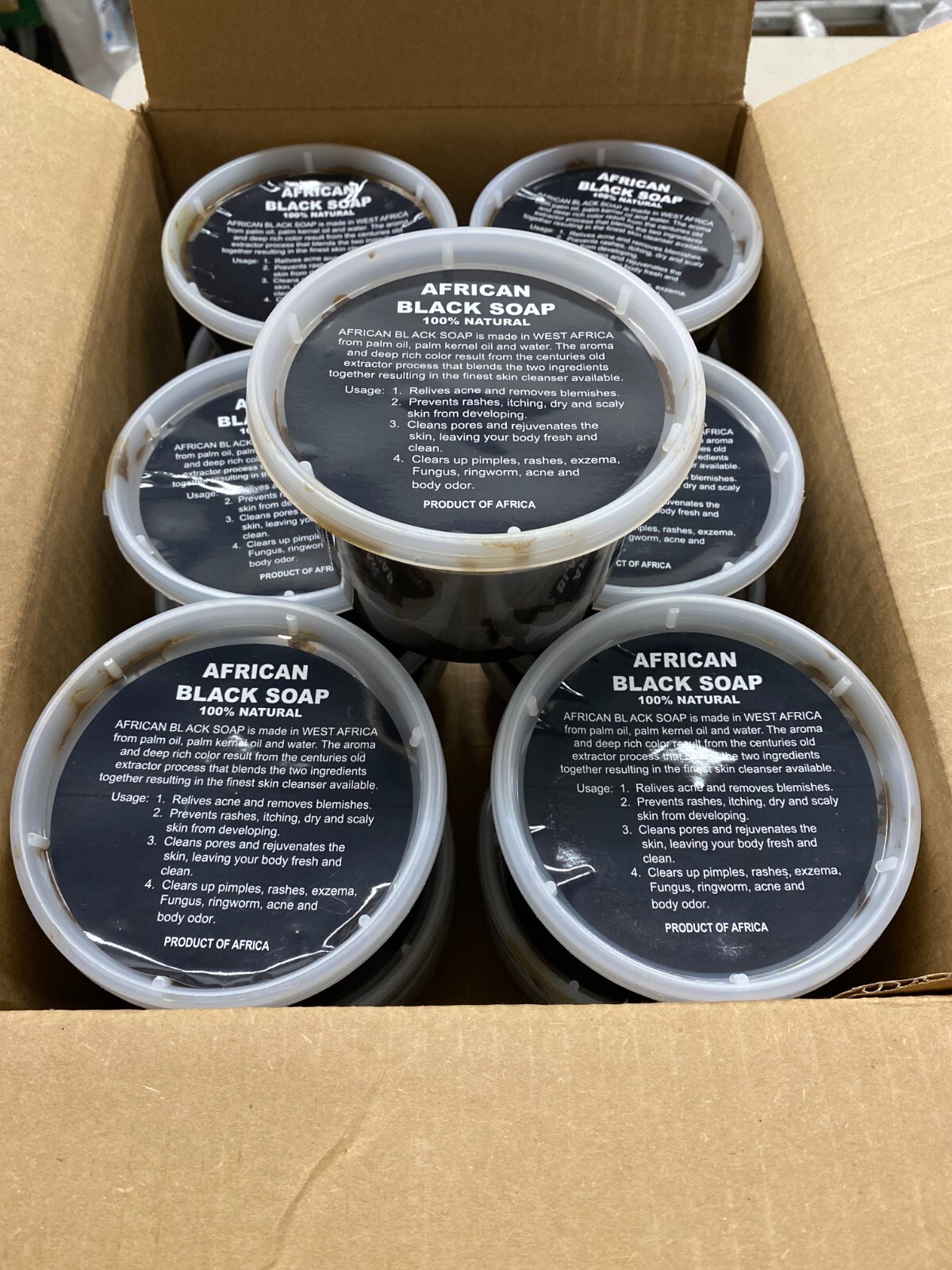 Raw African Black Soap Paste 100% Pure Natural Organic For Face Wholesale Box