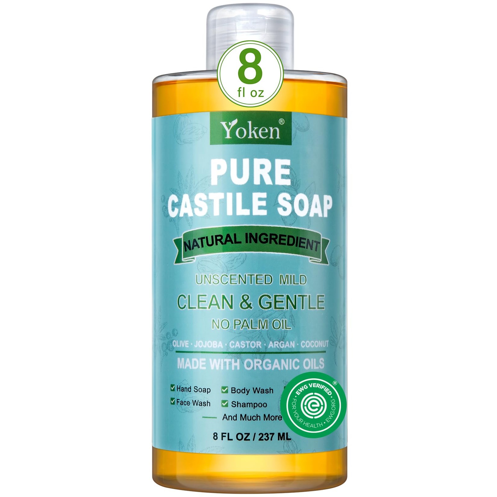 Organic Castile Liquid Soap 8oz Unscented Face Laundry Dishes Jabon Castilla