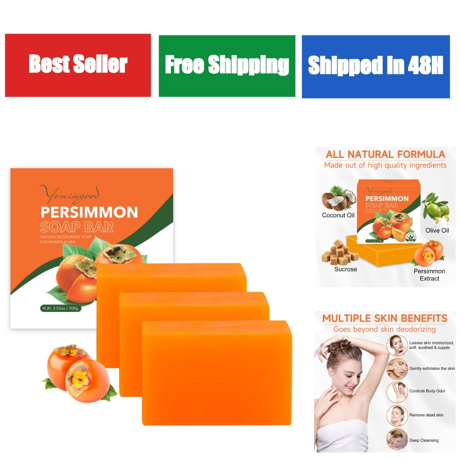 yoniagood Persimmon Soap Bar – Natural Body Soap for Odor Control