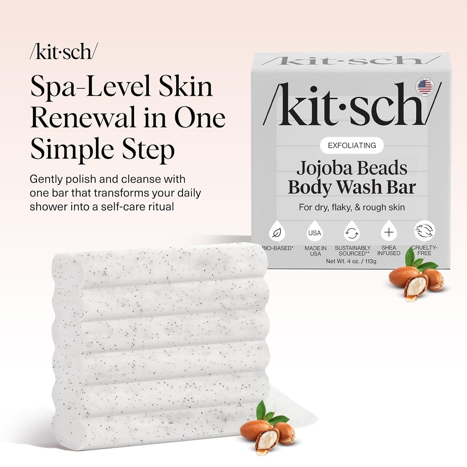 Jojoba Beads Exfoliating Body Wash Bar – Nourishing Bar Soap with Shea Butter…