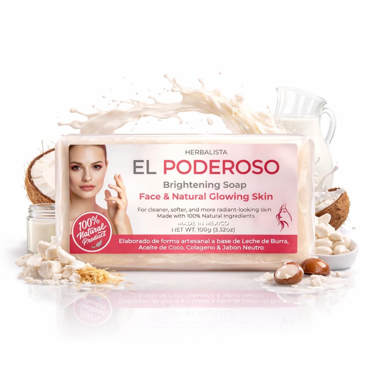 El Poderoso Brightening Soap Bar (3.52 oz / 100g) – Donkey Milk, Coconut Oil & C