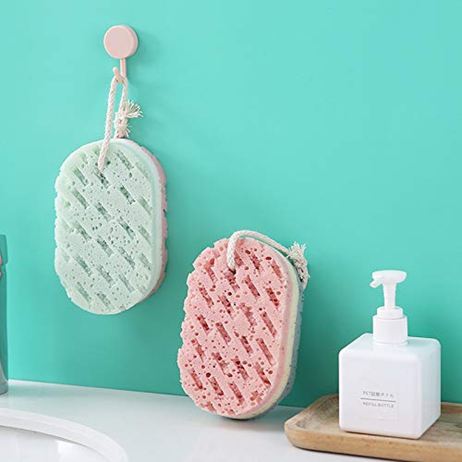 2-Piece Set of 3-Layer Bath Sponges: Soft PU Foam Body Exfoliating Sponges, E…