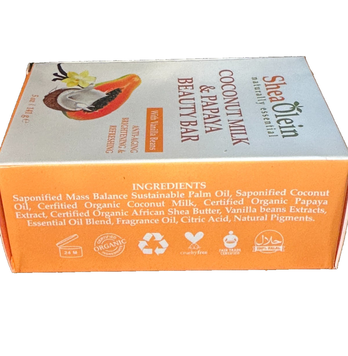 Shea Olein Coconut Milk & Papaya Beauty Bar with Vanilla Beans Anti-Aging 6bars