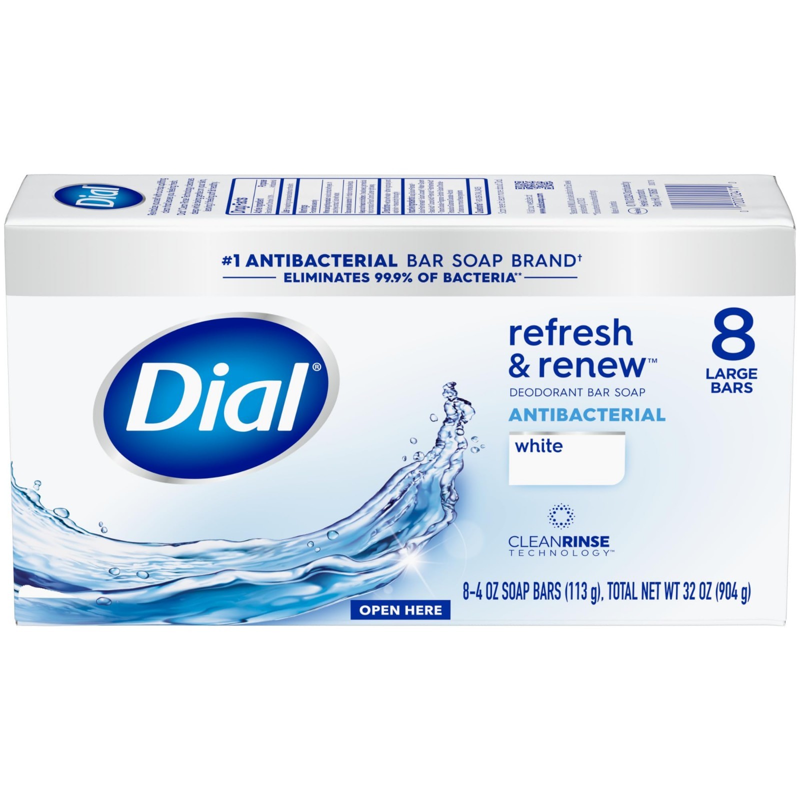 Antibacterial Bar Soap – Refresh & Renew, 4 oz, 32 Bars, Skin Cleansing, Moistur
