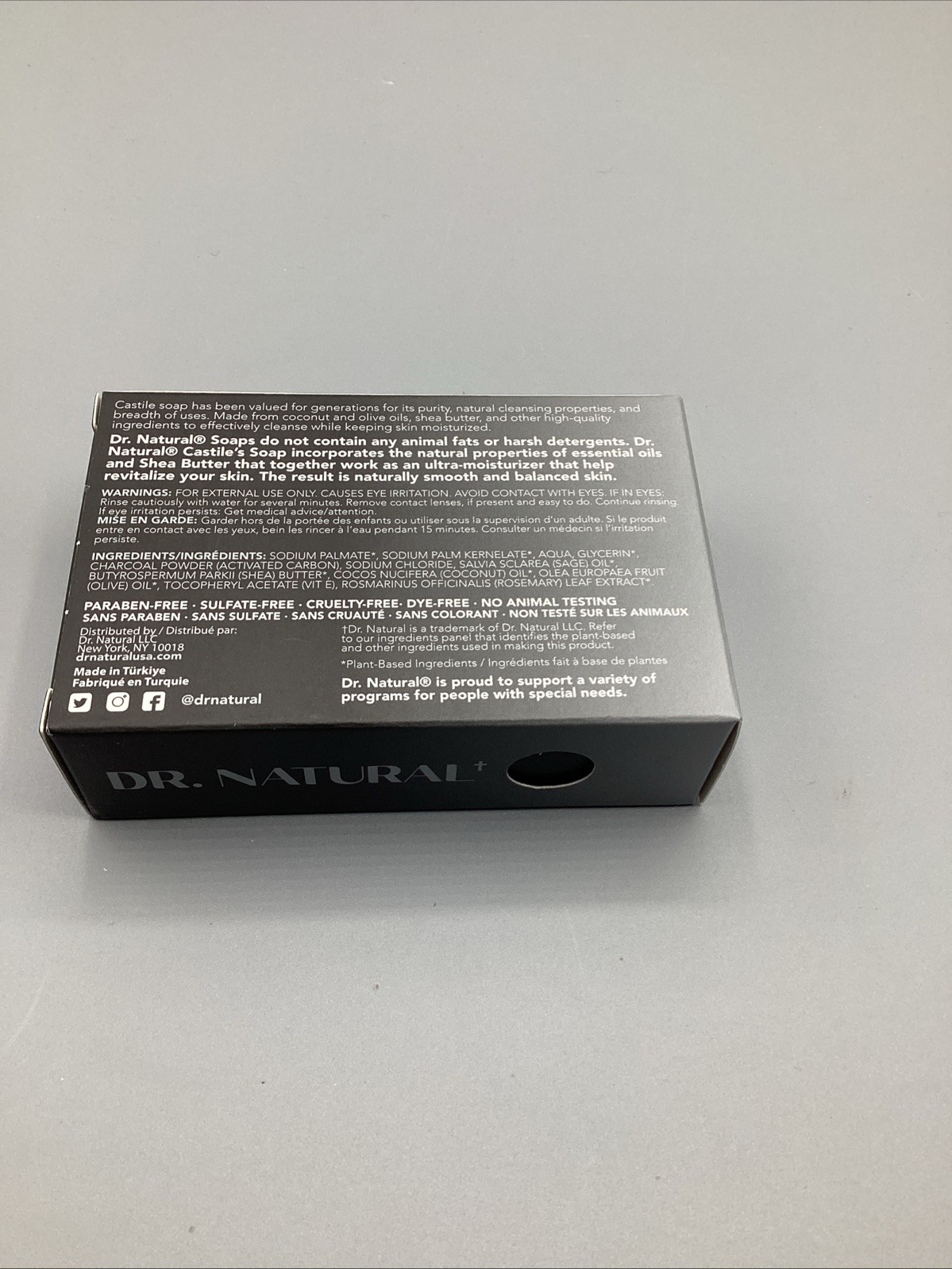 Dr. Natural 4 Oz. (113g) Bar Soap ●ONYX SAGE● Charcoal + Sage Castile Soap. NEW!