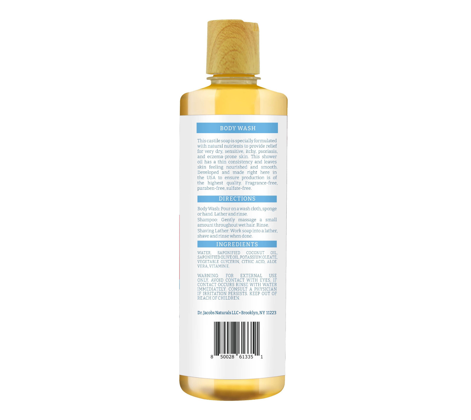 Dr. Jacobs Naturals Pure Castile 16oz Body Wash for Eczema and Psoriasis Relief