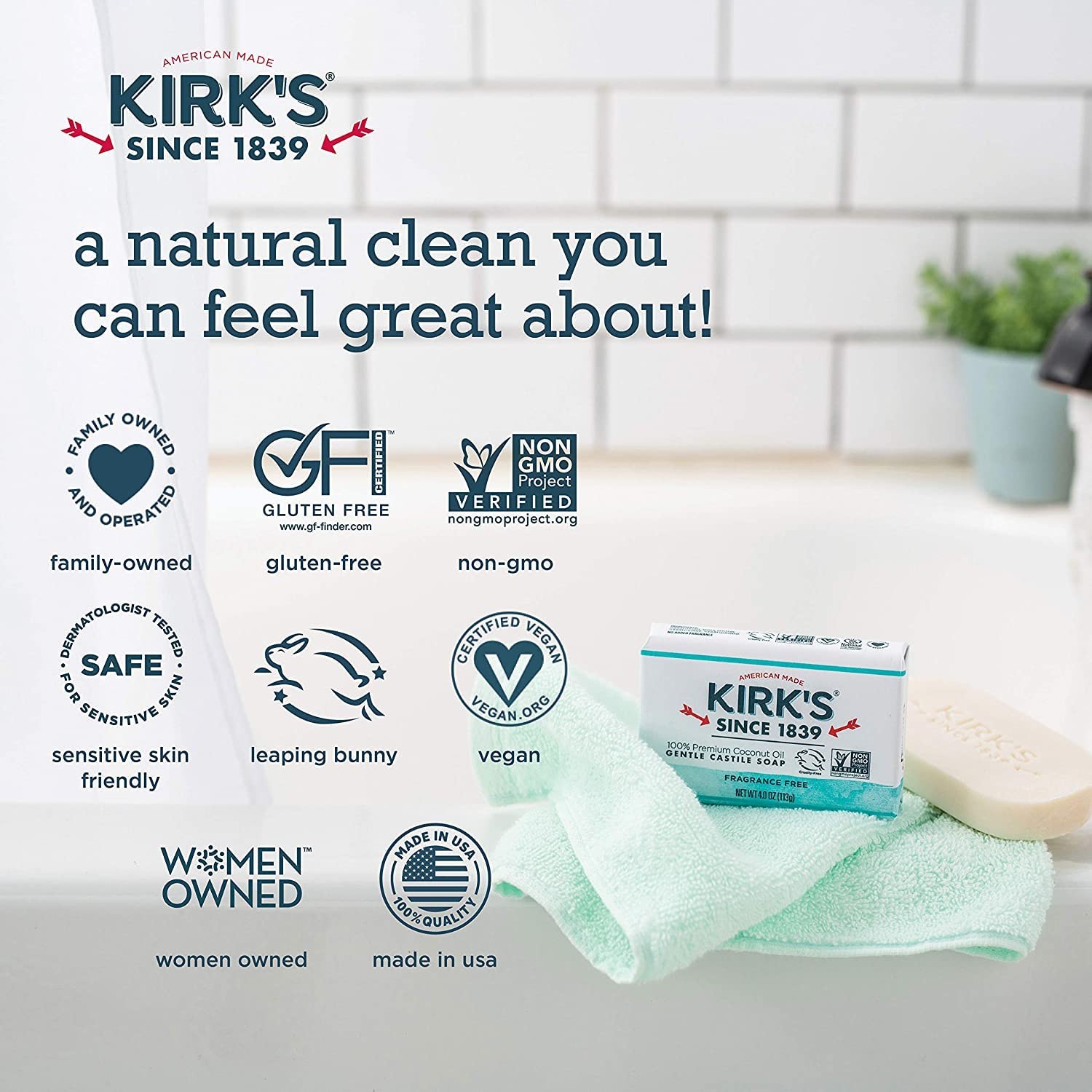 Kirk’s Original Coco Castile Soap Fragrance Free 4 oz (Multi-Pack)