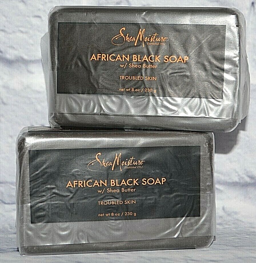 2 SHEA MOISTURE AFRICAN BLACK SOAP W/ SHEA BUTTER TROUBLED SKIN BODY BAR 8 OZ