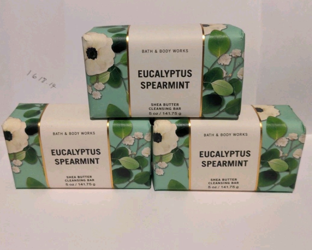 Bath and Body Works EUCALYPTUS SPEARMINT Shea Butter Cleansing Bar Soap Lot 3