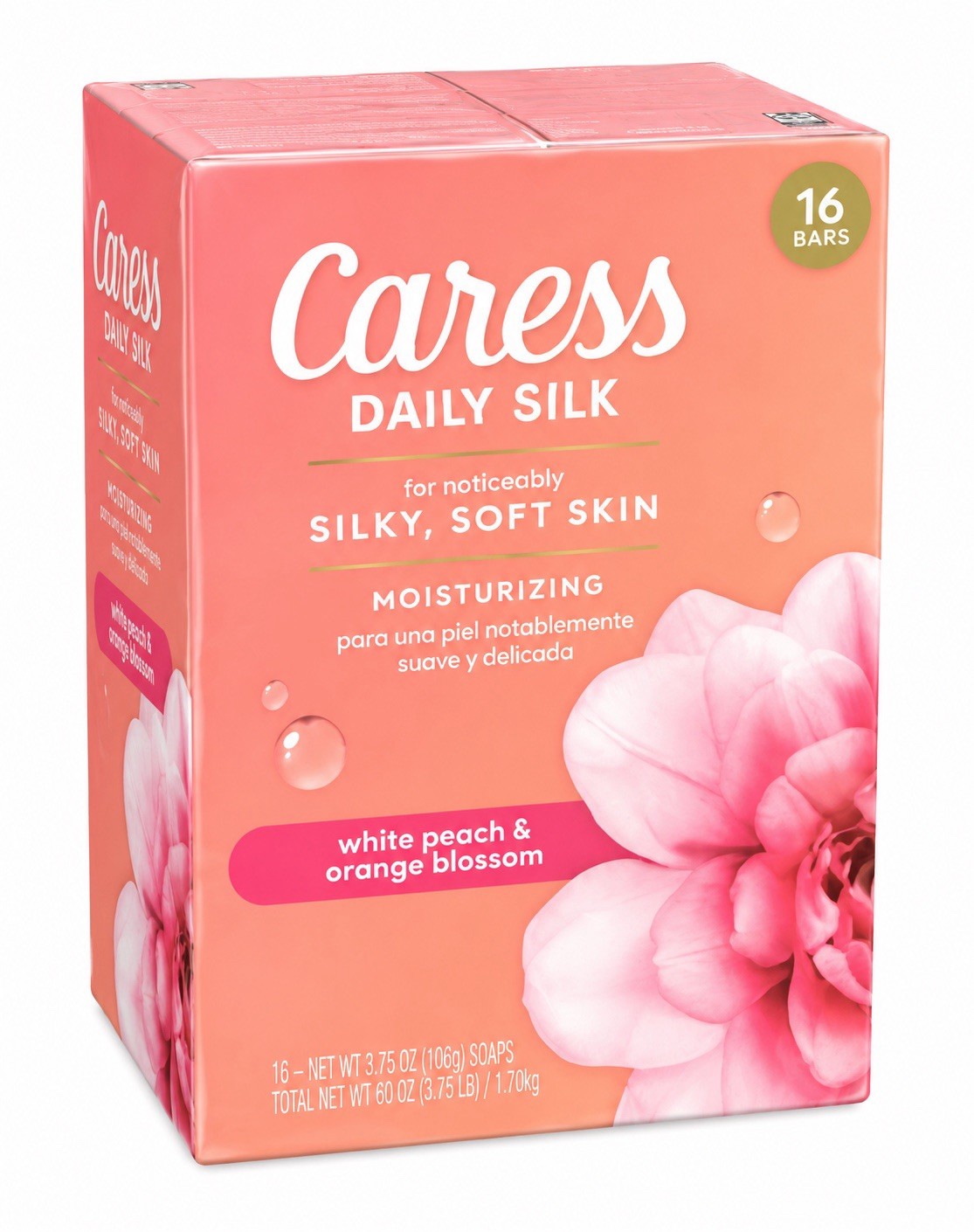 Caress Daily Silk Moisturizing Bar Soap White Peach & Orange Blossom 16ct