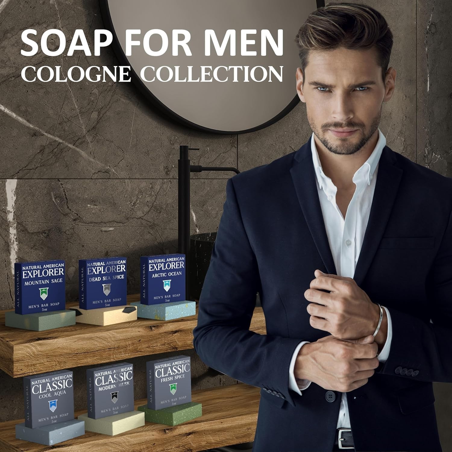 Men’s Cologne Collection Bar Soap – & Chemical-Free, Handmade, 6 x 5 oz