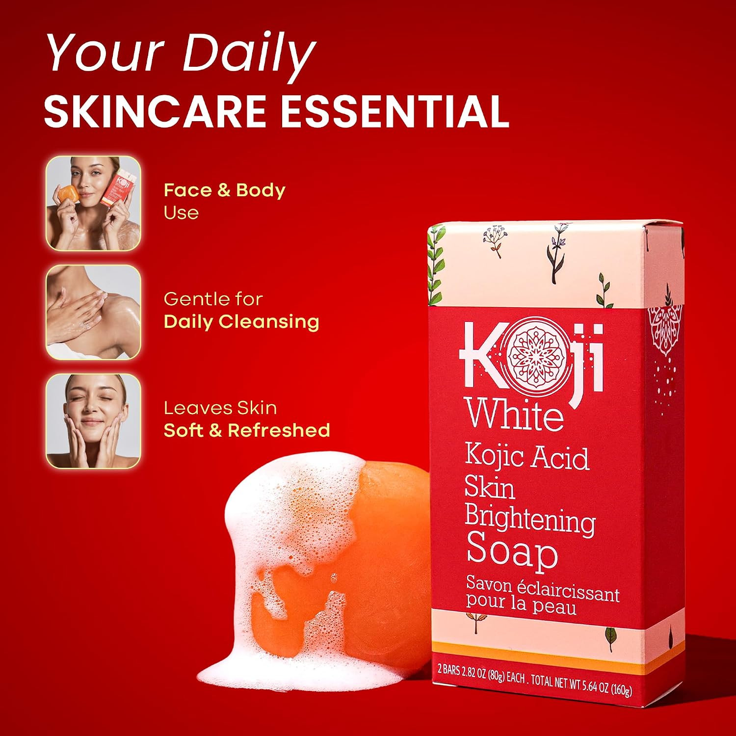 Koji White Pure Kojic Acid Soap | Glycerin Soap Bar for Gentle Skin Brightening