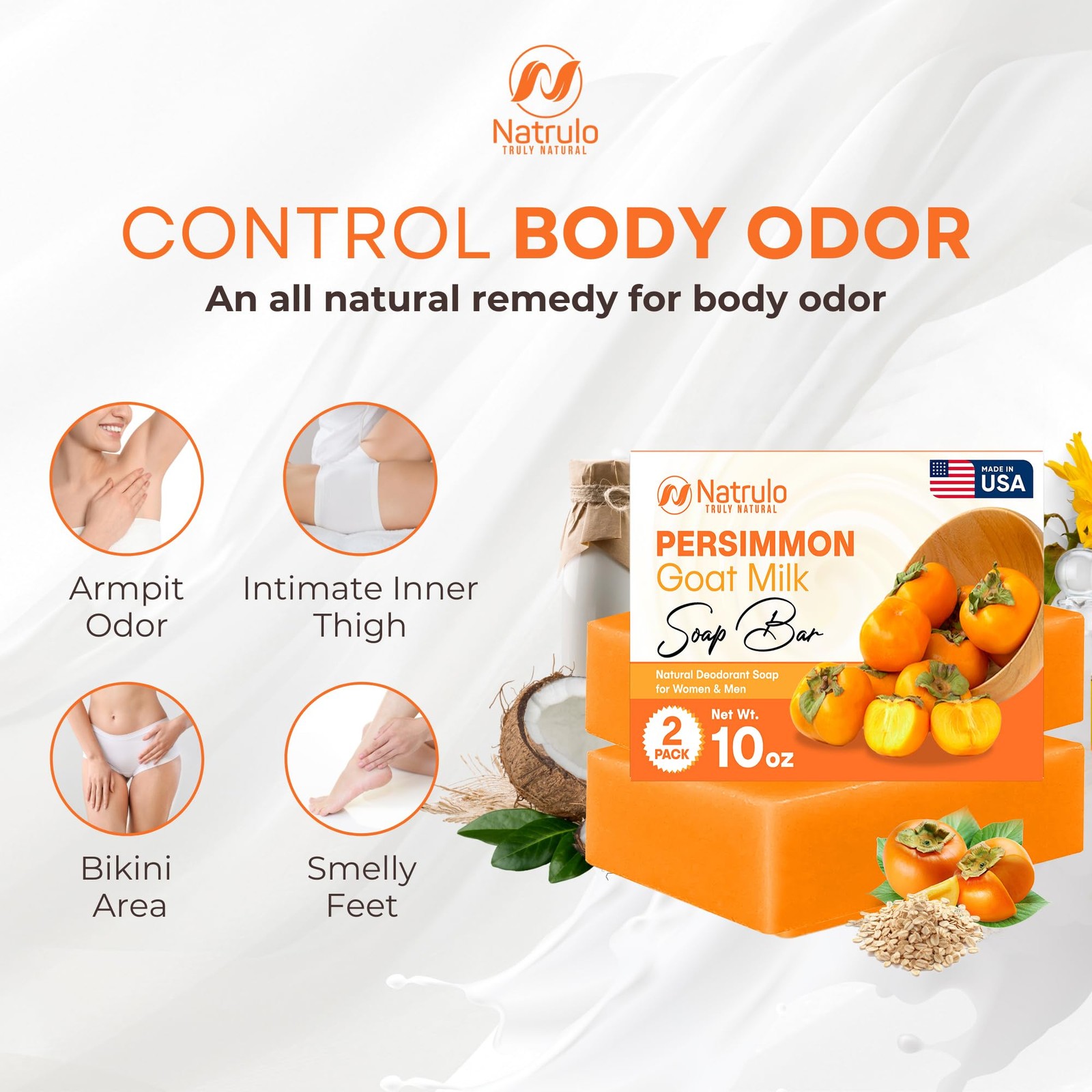 Persimmon Soap Bar for Body Odor Control – Purifying 5 Ounce (Pack of 2)