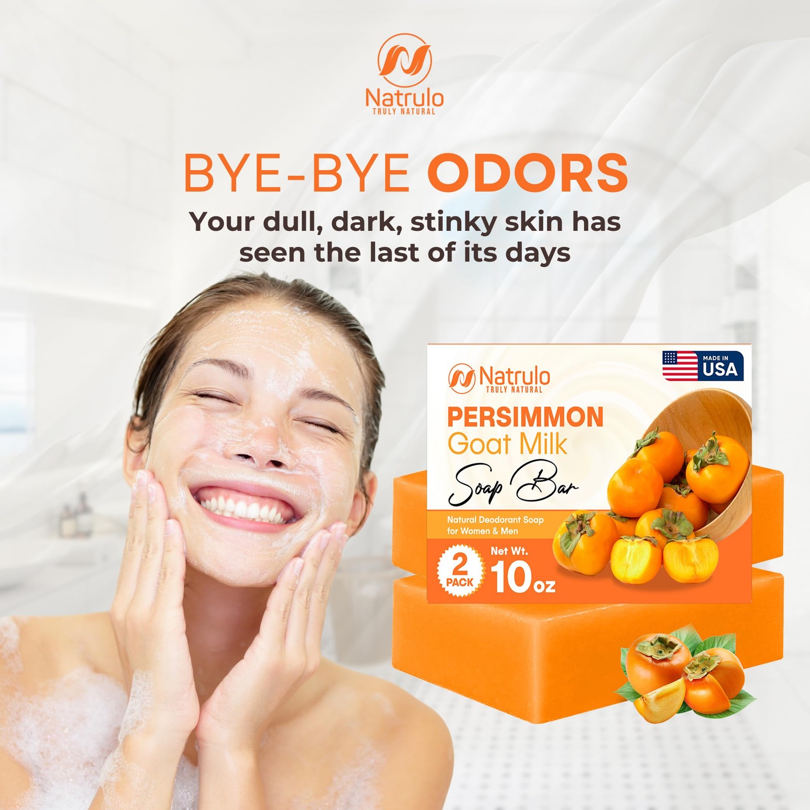 Persimmon Soap Bar for Body Odor Control – Purifying 5 Ounce (Pack of 2)