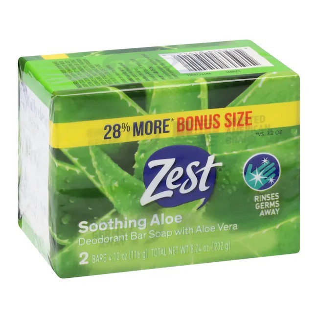 Zest Soothing Aloe Deodorant Bar Soap Aloe Scent Bonus Size 2-Pack 4.12 oz
