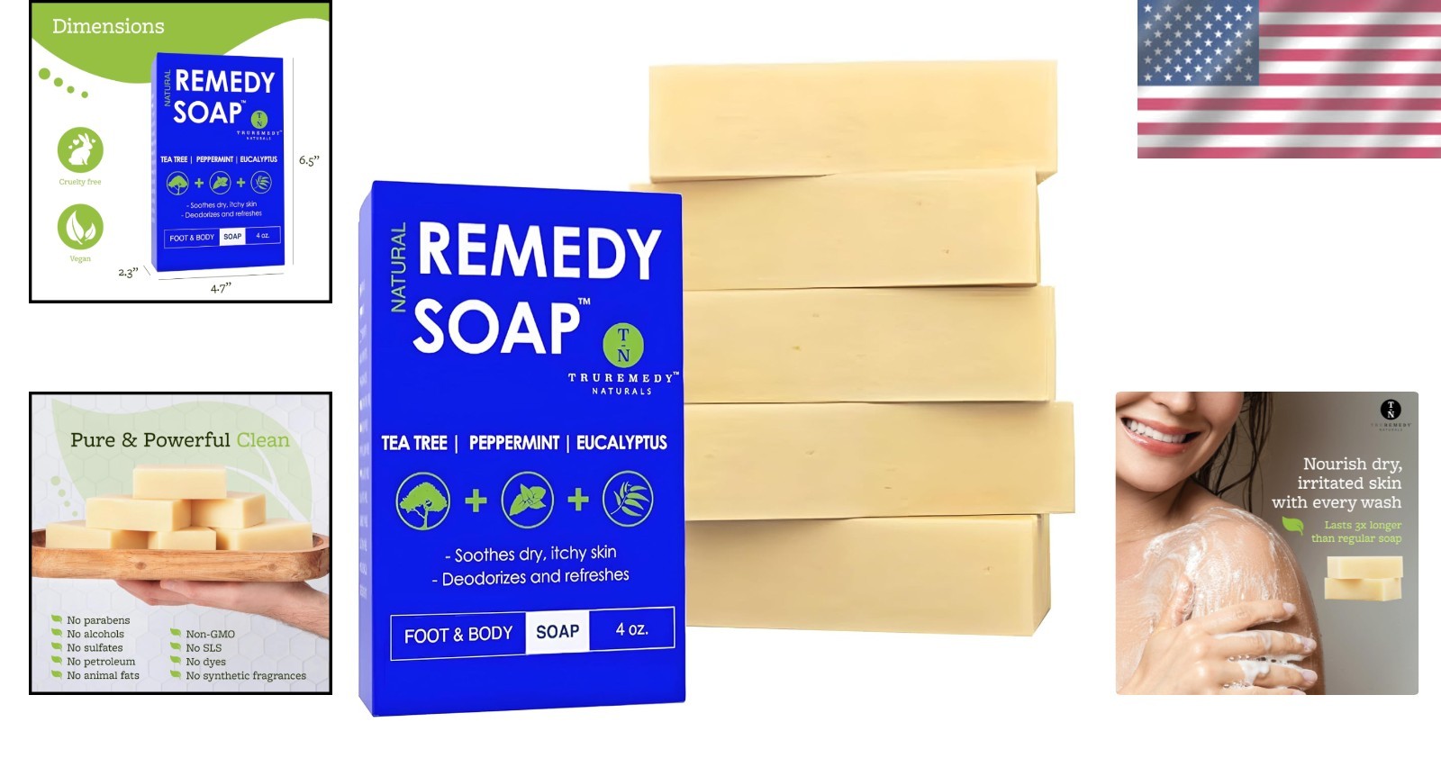 Tea Tree Oil Soap Bar 5-Pack – Peppermint & Eucalyptus Blend
