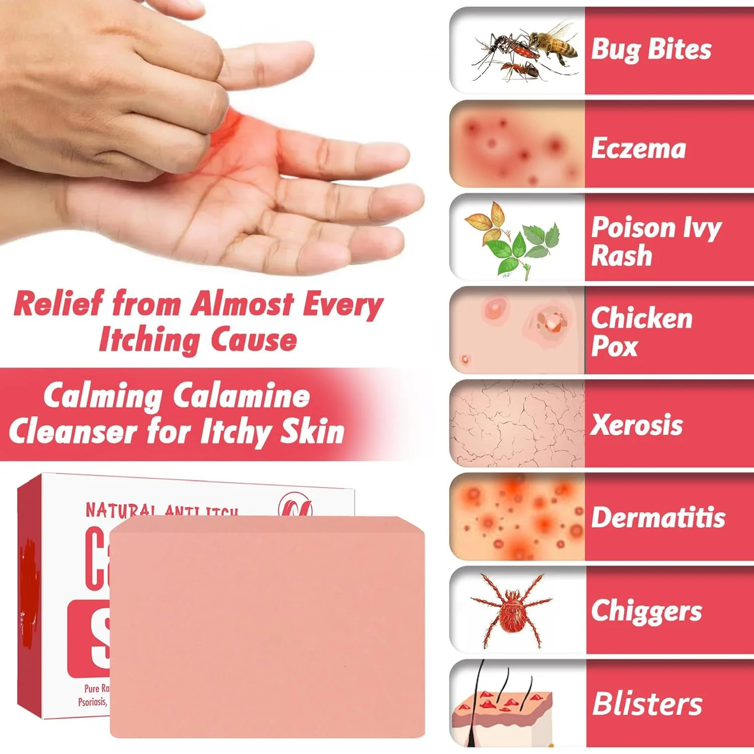 Natural Fast Acting Itch Relief Soap Bar – Calming Calamine Soap for Itchy Skin,