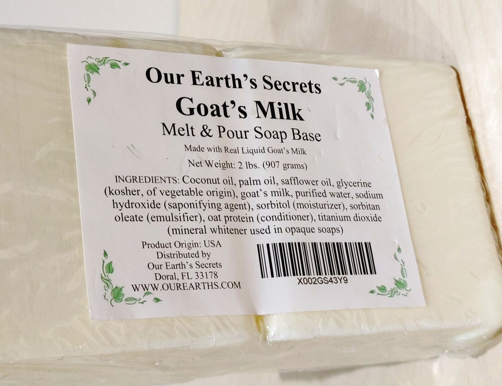 NEW 2 Pound Goat’s Milk Soap Base Supply Making By Our Earth’s Secrets Co