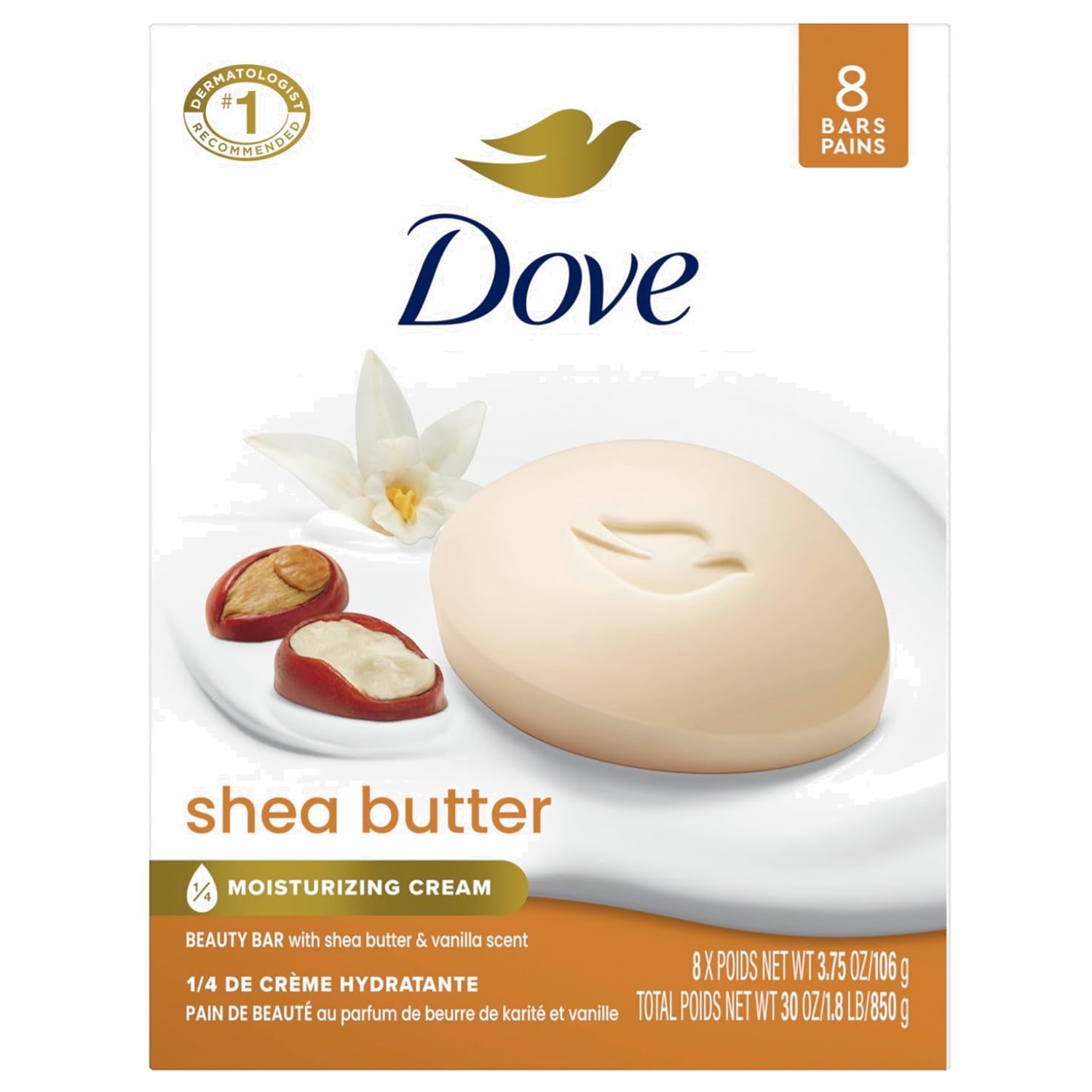 Beauty Bar Soap Shea Butter, 8 Bars for Nourished, Radiant Skin, Enriches Ski…