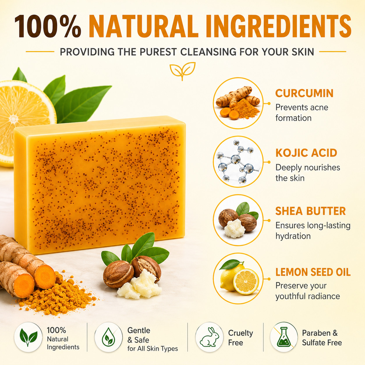 Turmeric Kojic Acid Soap 5 Pack Face & Body Deep Clean Brightening Natural Bar