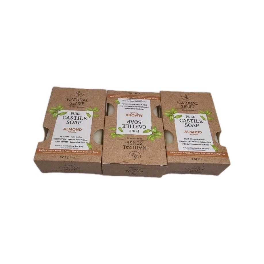 Natural Sense Almond Castile Soap 5 oz Moisturizing Paraben-Free Bar 3-Pack