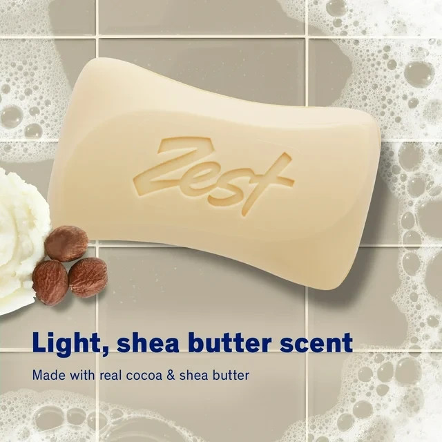Zest Cocoa Butter & Shea Bar Soap, for All Skin Types, 4 oz, 8 Bars