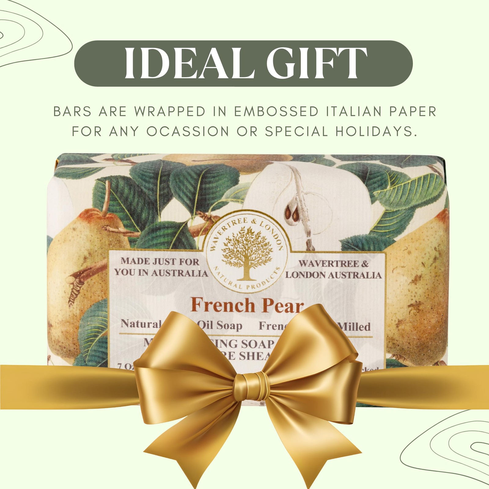 Wavertree and London French Pear Scented Natural Soap (8 Bars), 7oz Moisturiz…