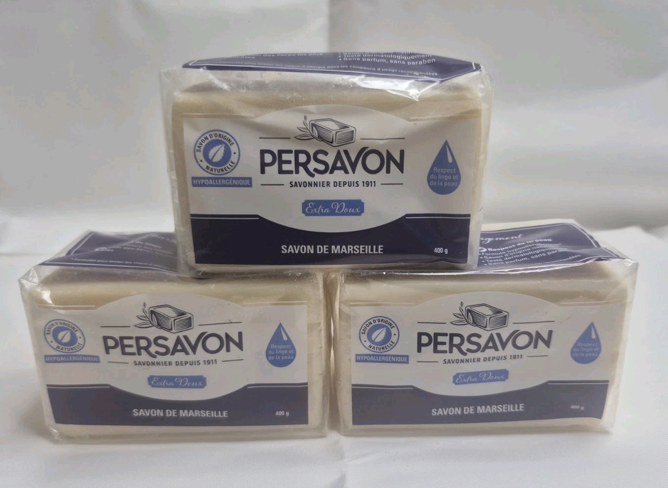 Persavon Savon De Marseille Extra Doux French Soap Bars Hypoallergenic -Lot Of 3
