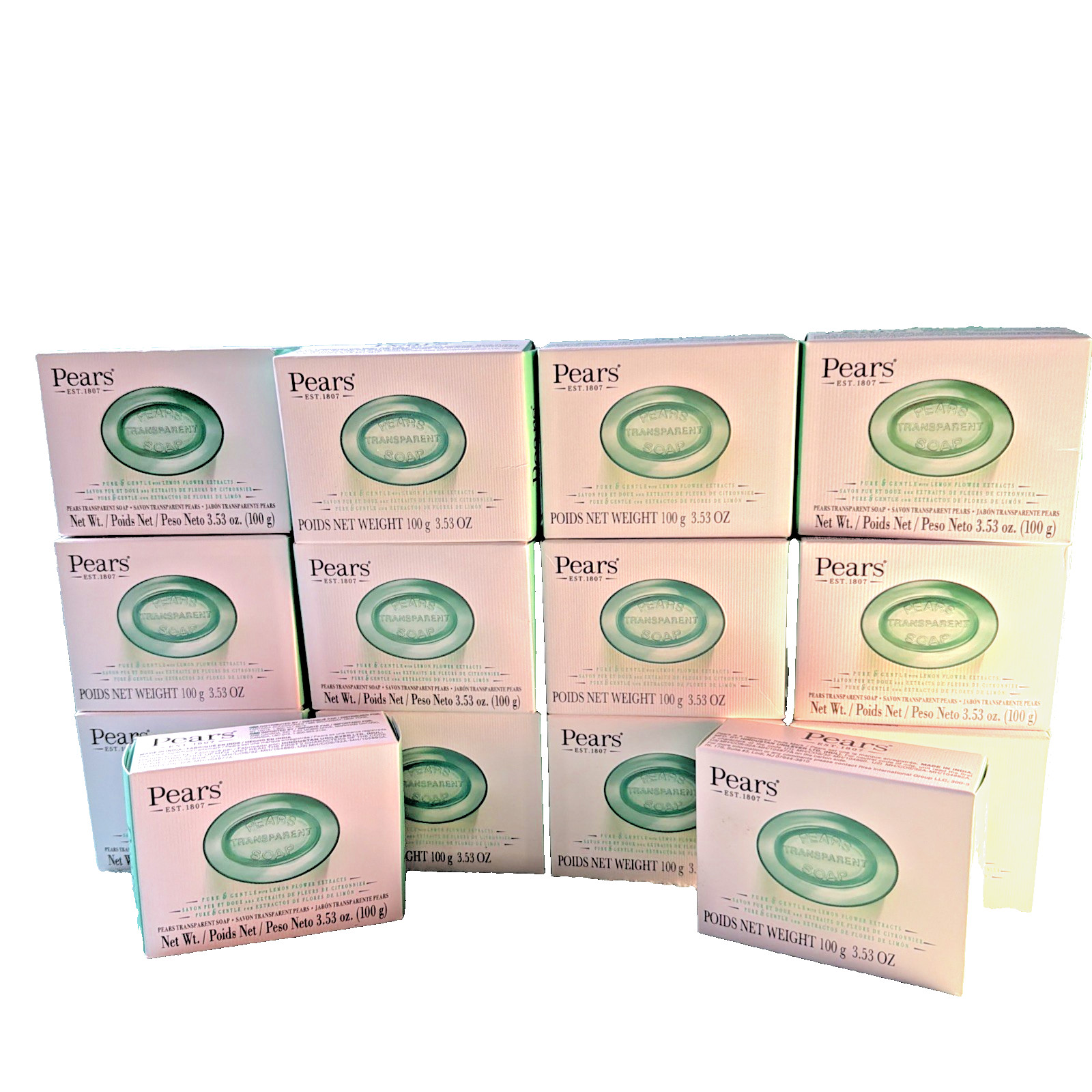 14 PEARS 100g TRANSPARENT SOAP BAR PURE & GENTLE LEMON FLOWER EXTRACTS Color Grn