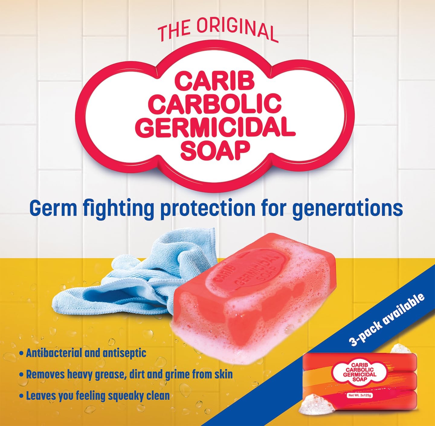 Carib Carbolic Antiseptic Soap Bar – Natural Scented Red Soap, Deodorizing & Ger