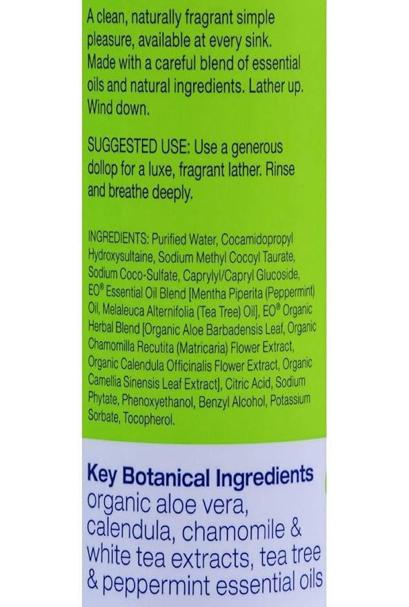 EO Peppermint & Tea Tree Liquid Hand Soap 12oz Pump Bottle Natural NEW