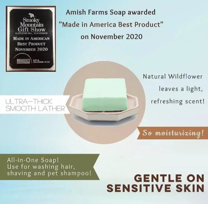 Amish Farm Bar Soap Pack Of 5 Huge Bars 7oz Ea. Made In USA Wildflower Scented