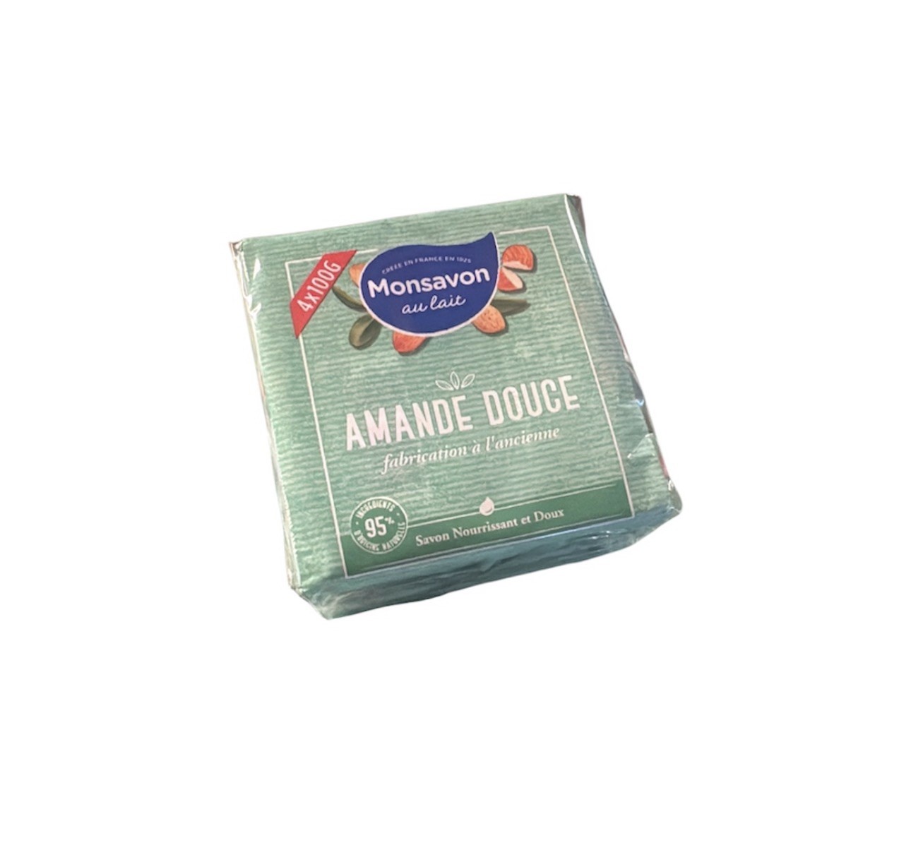 Monsavon Au Lait French Soap Bar 4×100g Almond Scent Body Bath Cleanse NEW