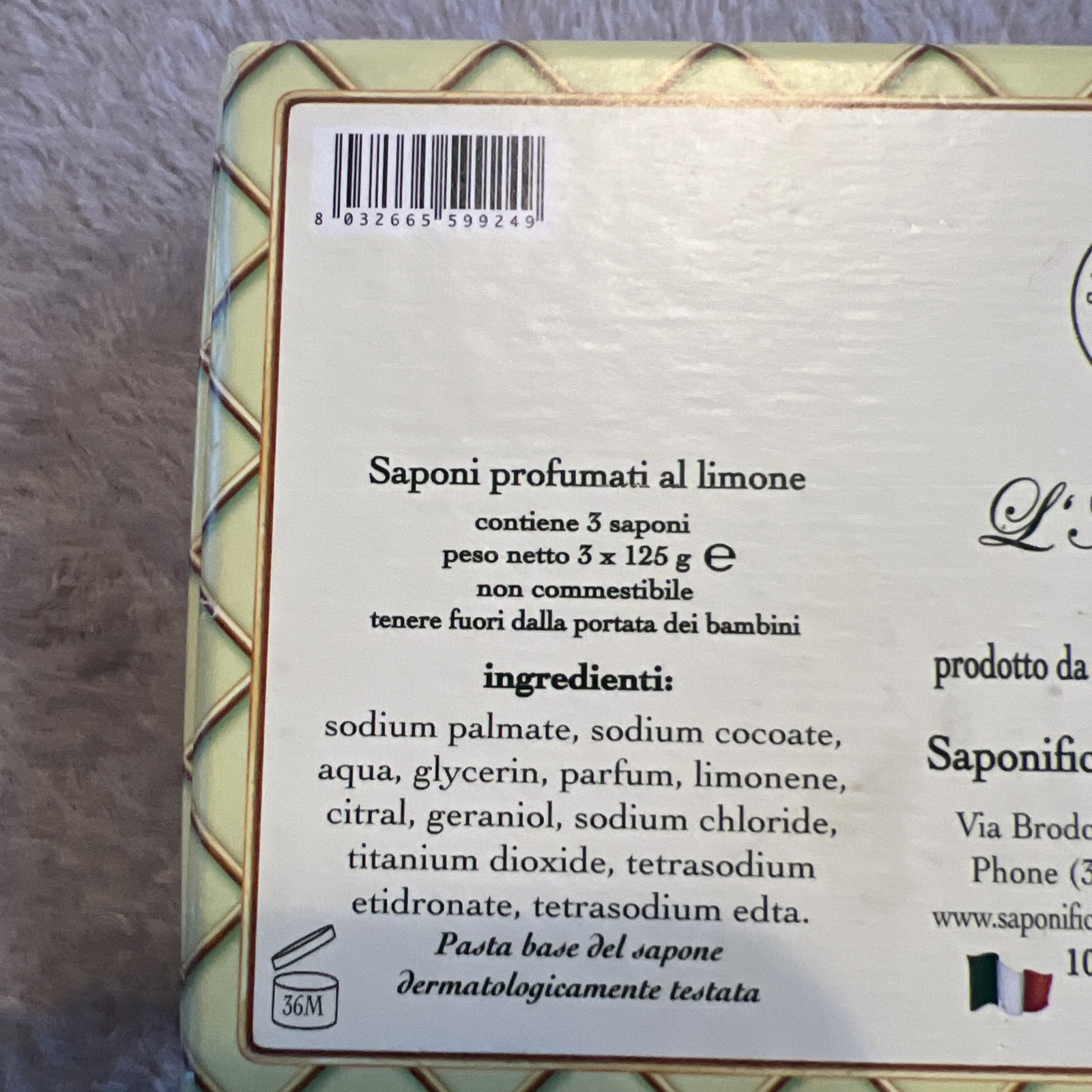 Saponificio Artigianale Fiorentino Green Tea and Lemon Scented Soap Set of 3