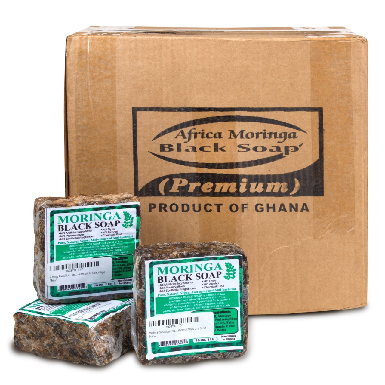 MORINGA Black Soap 1 lb. Vegan Organic Unrefined 100% Natural Anti Acne/Fungus
