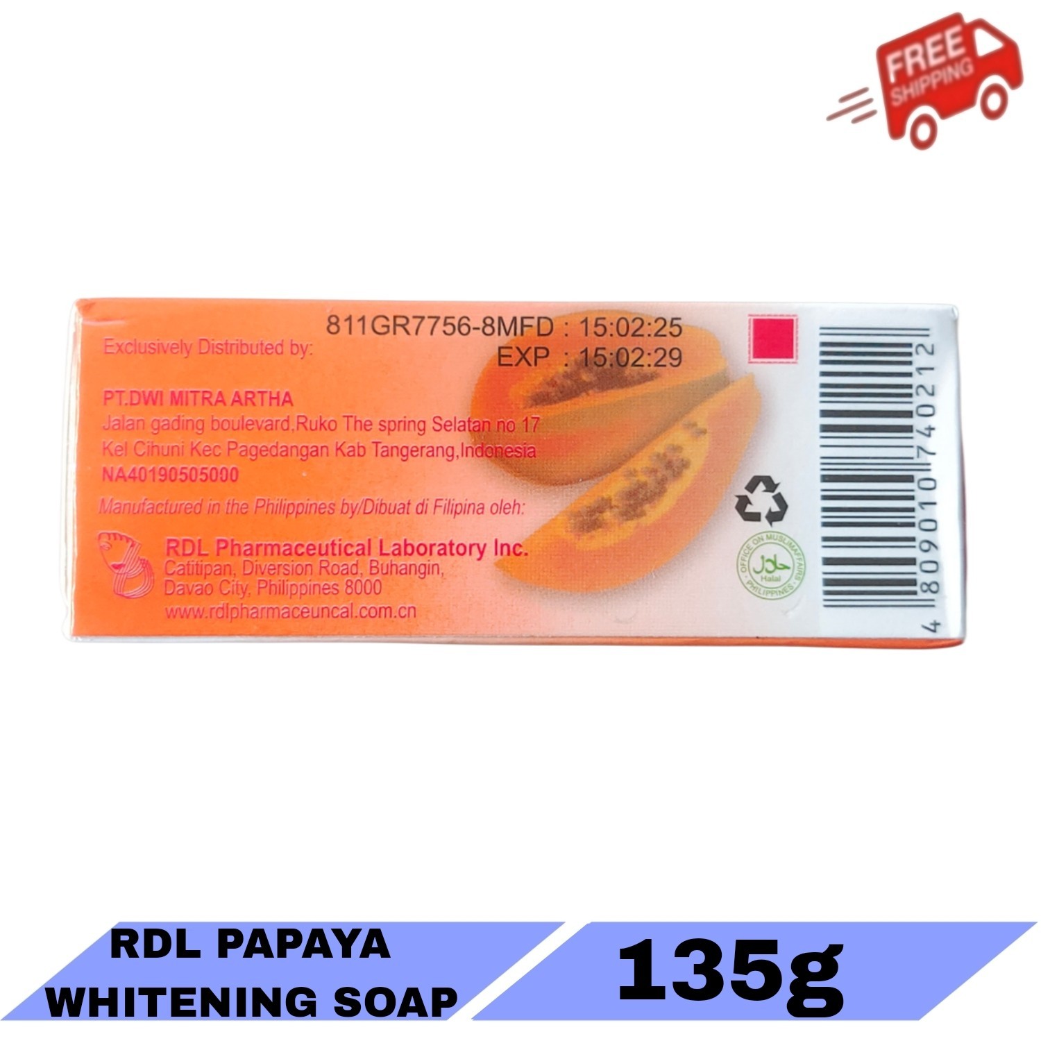 3x RDL Papaya Whitening Soap Sunscreen With Vitamin A C & E 135g – FREE SHIPPING