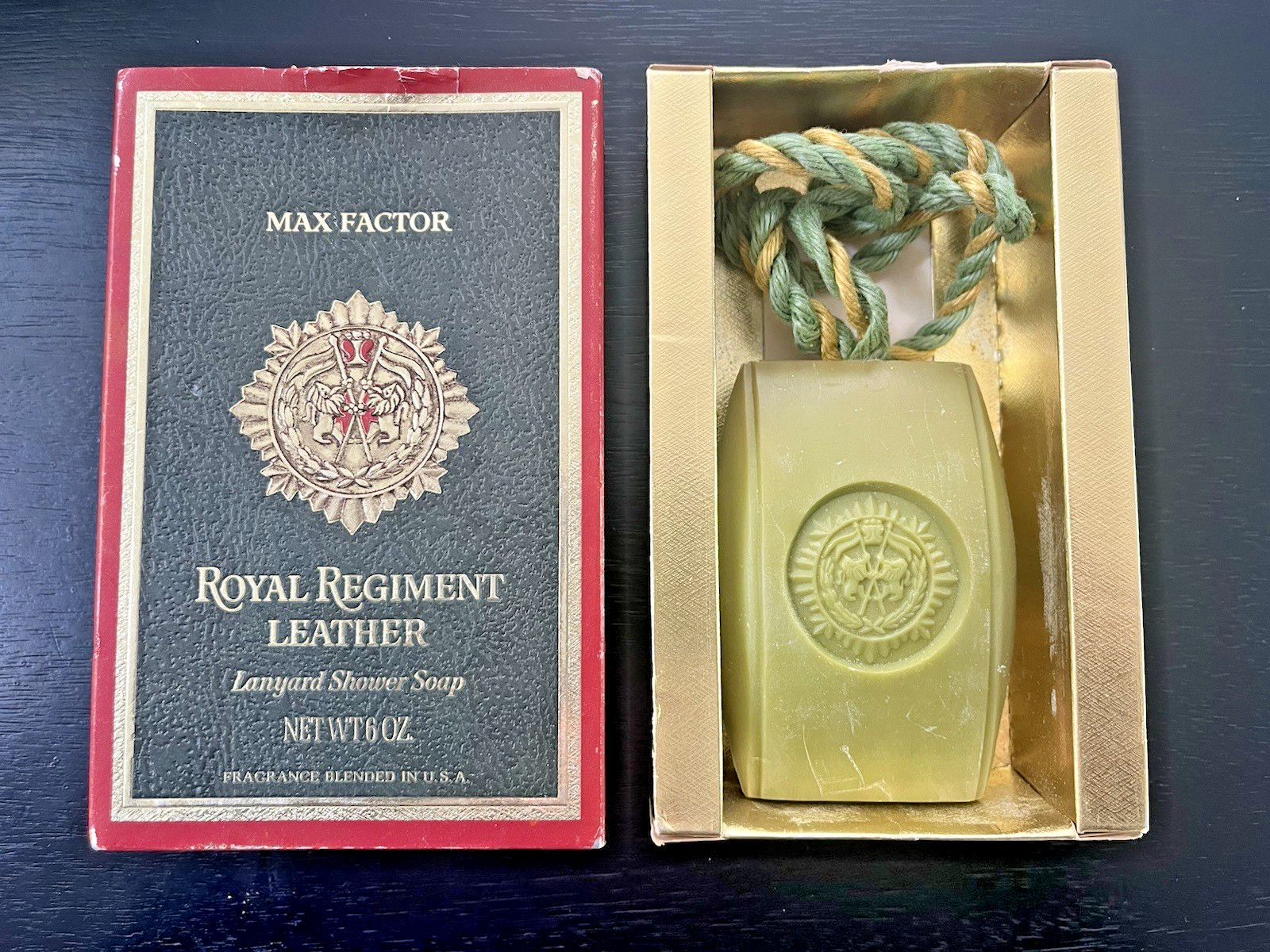 Max Factor Vintage Royal Regiment Leather Lanyard Shower Soap On A Rope Box 6oz