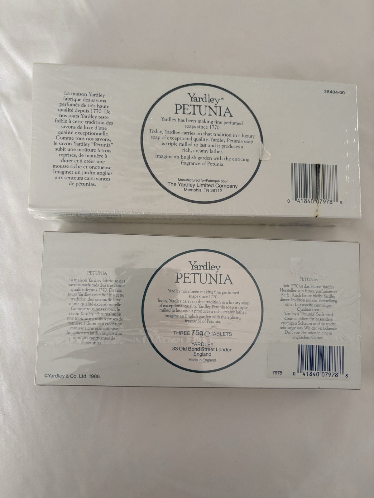 (2) NIB Vintage Yardley Petunia 3 Perfumed 2.65oz Soaps In Box