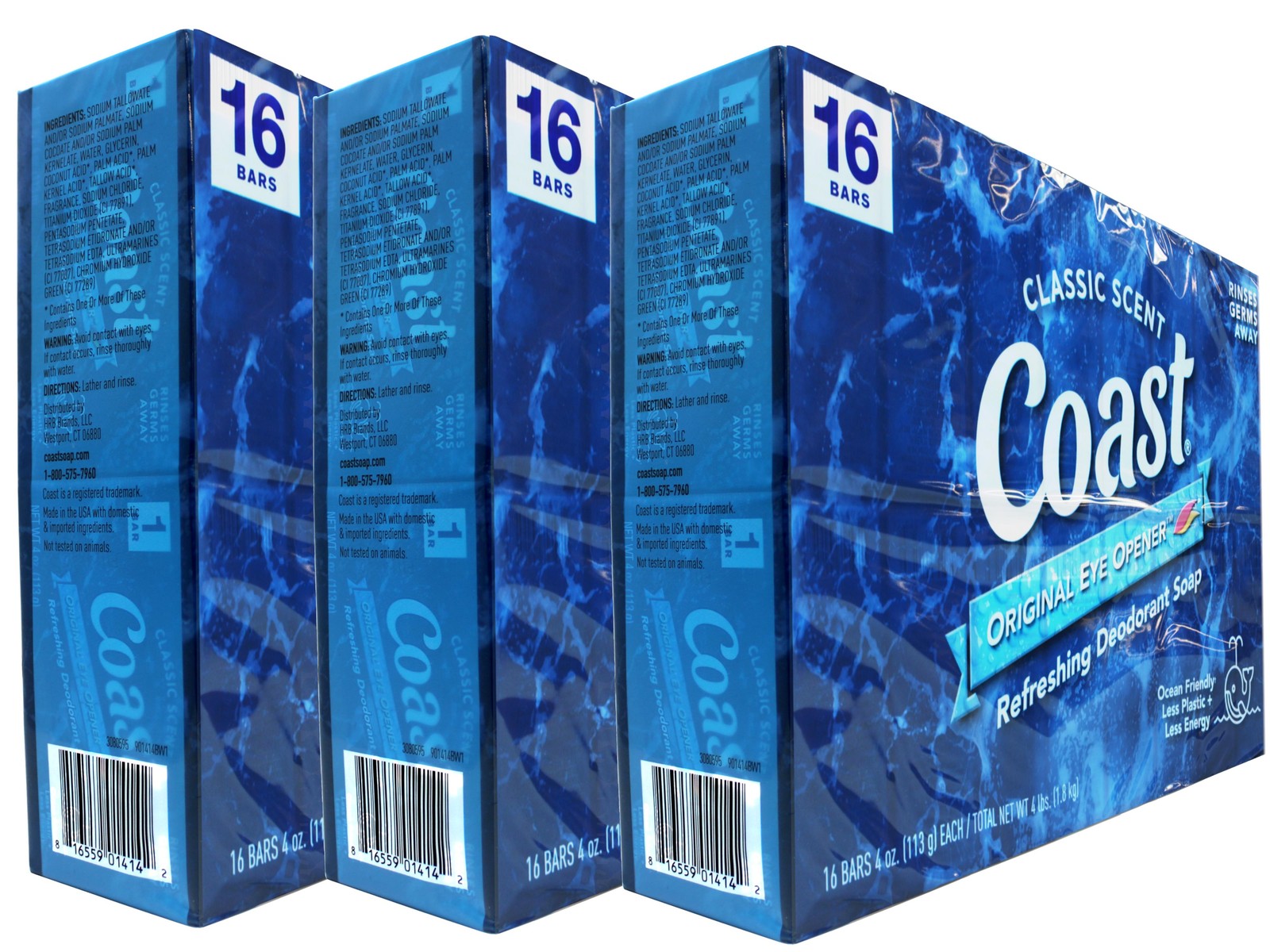 3 Pack Coast Refreshing Deodorant Bar Soap Classic Scent, 16 Bars, 4 oz Each