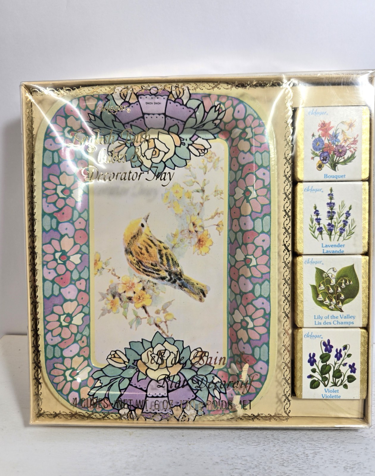 VTG DELAGAR NY 4 FLORAL BATH CUBES W/TRAY