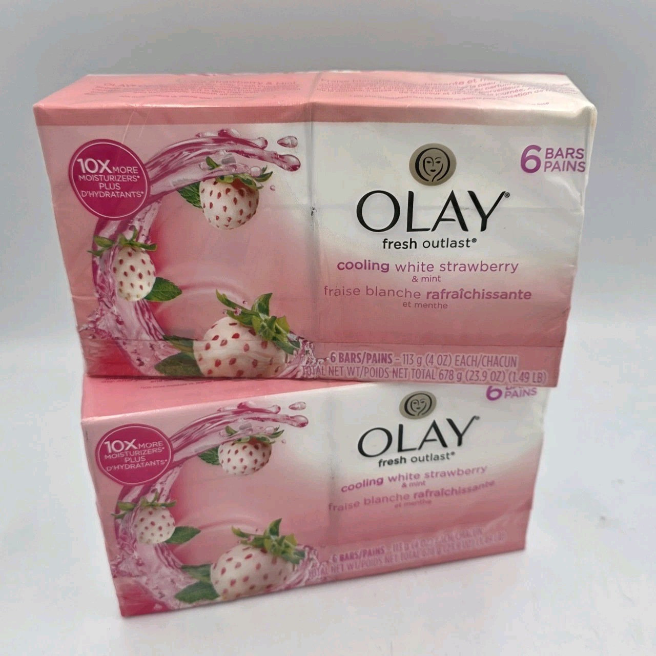 Lot Of 2 Olay Bar Soap Cooling White Strawberry Mint Beauty Bar 6ct Moisturizer