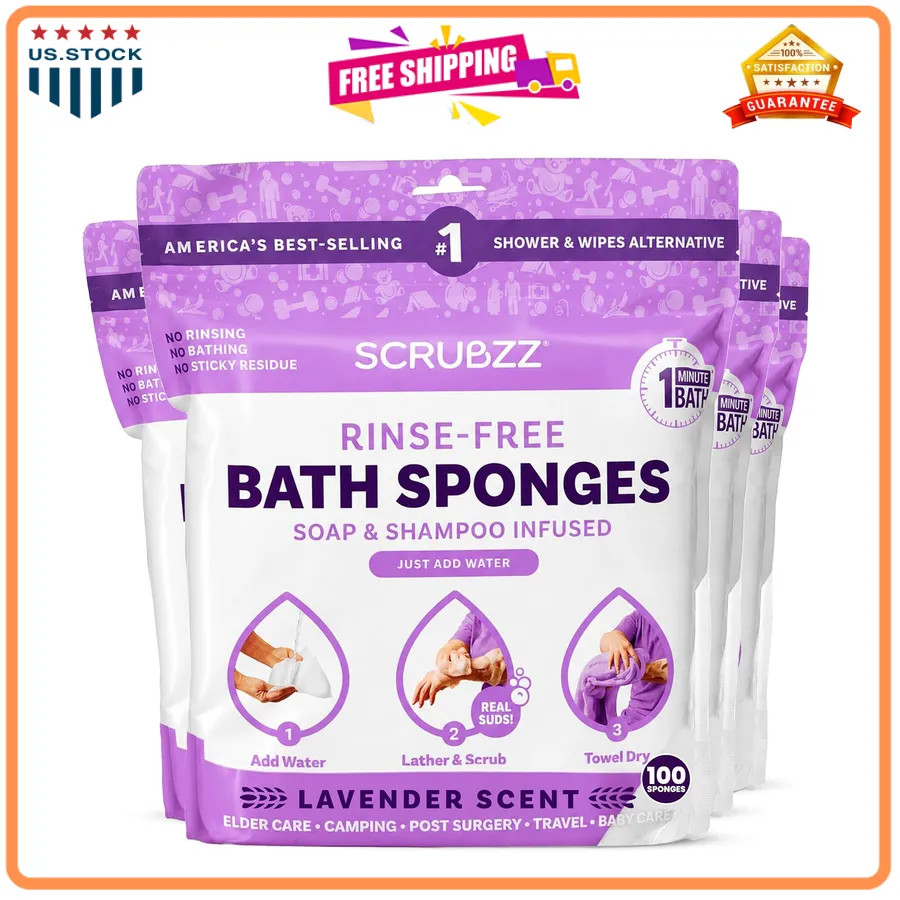 Scrubzz Disposable Rinse Free Bathing Wipes 25 Pack No Water Needed Shower Wipes